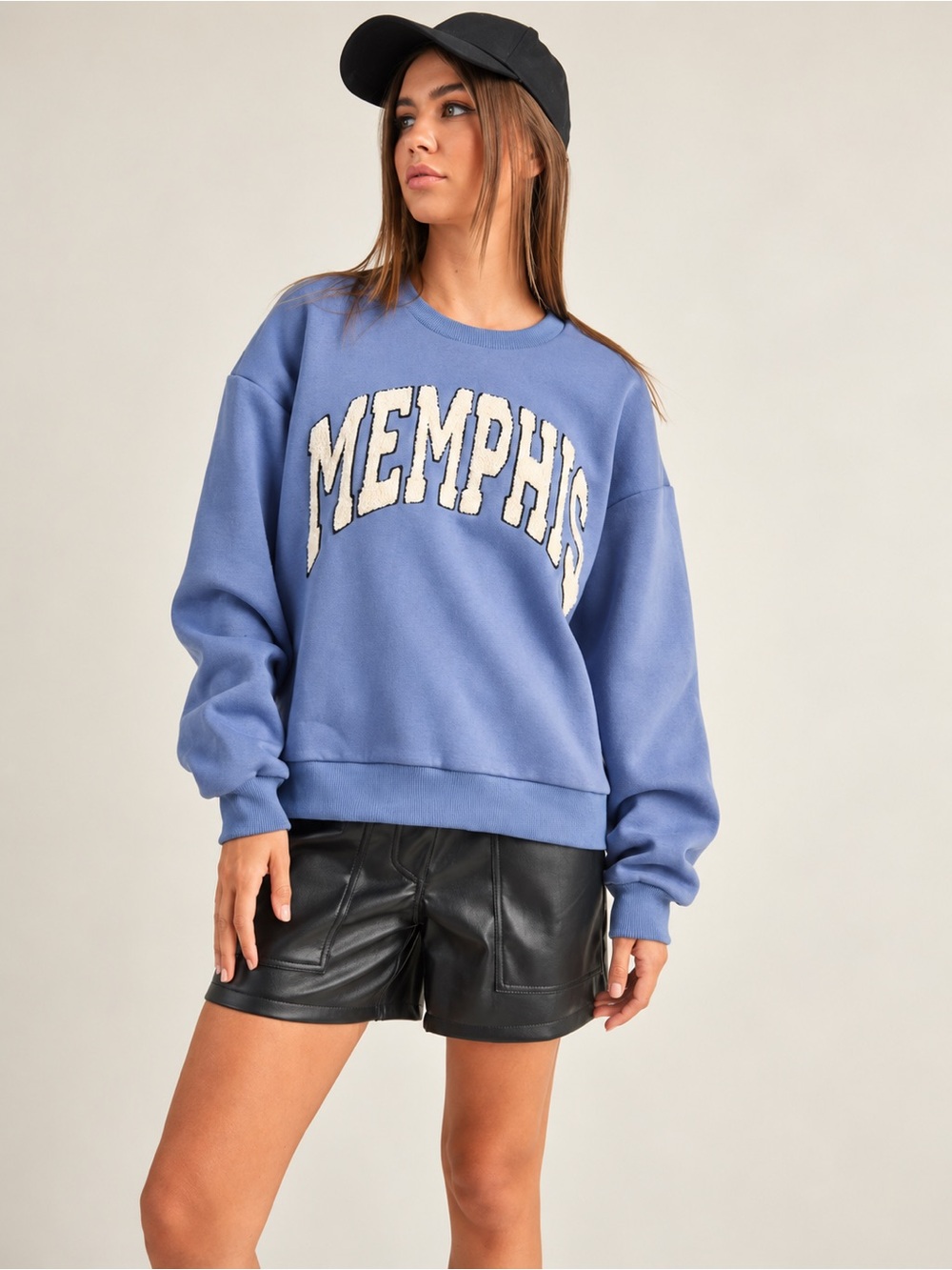 Miou Muse Memphis Chenille Sweatshirt Blue Collegiate Varsity Crewneck L NWT